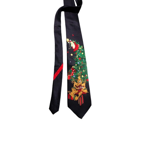 Hallmark Holiday‎ Traditions Christmas Tie 100% Silk By MMG Navy Blue - Picture 5 of 7